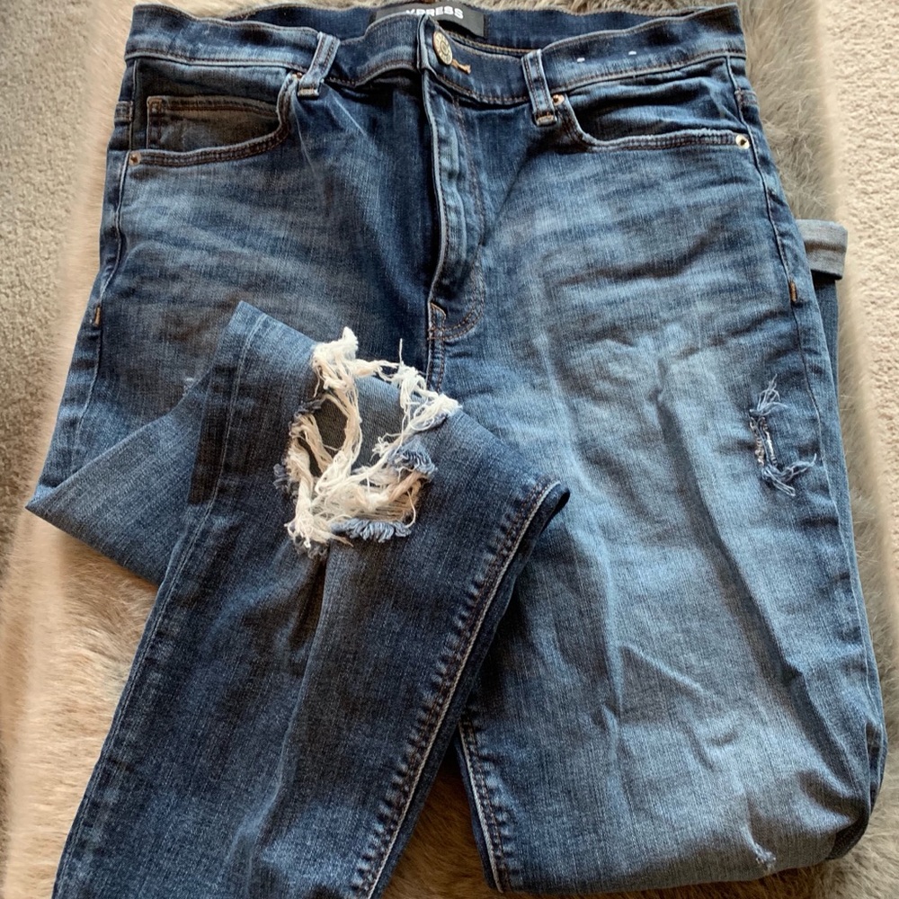 Express Medium Wash Distressed Boyfriend Jeans